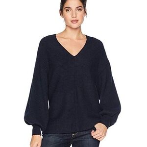 1.State Black‎ Ribbed V-Neck Balloon Sleeve Sweater Size XL - Cozy Cotton Blend